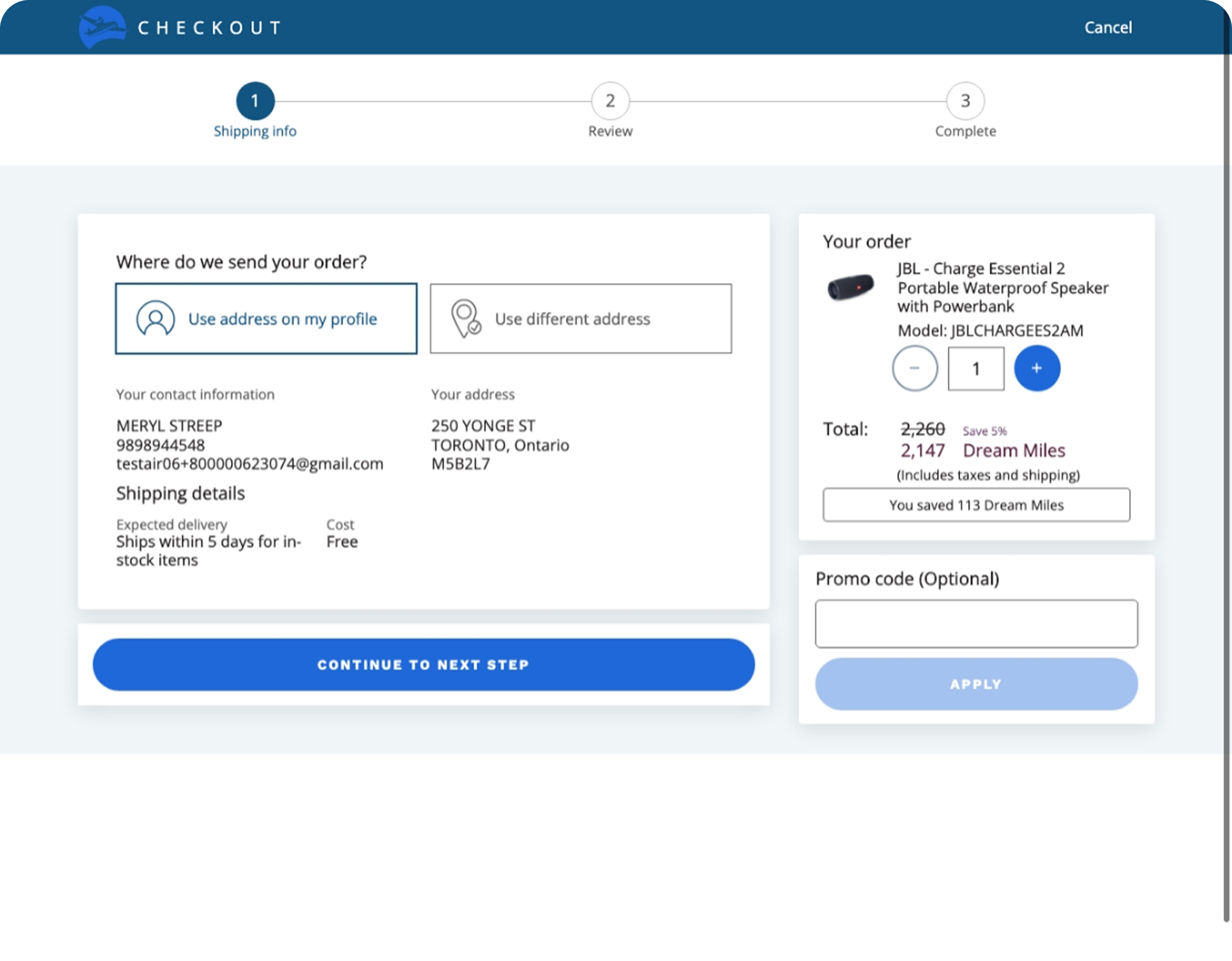Original merch checkout step 1